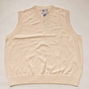 Adidas Premium Essentials beige knit vest sweater, men's 2XL